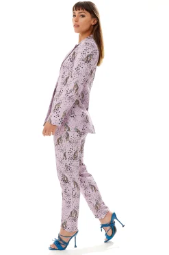Women's Lilac Animal Print Blazer with Padded Shoulders - Tailored Fit, by Liquorish