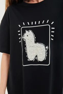 Women's Llama Oversized T-Shirt in Black - Short Sleeves, Unique Pattern, S-12 Sizes Available