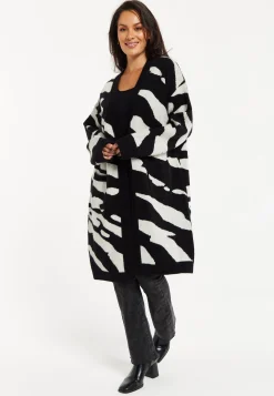 Women's Long Open Cardigan in Multi-Coloured Zebra Print with Oversized Fit by Liquorish