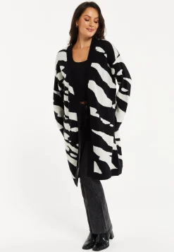 Women's Long Open Cardigan in Multi-Coloured Zebra Print with Oversized Fit by Liquorish
