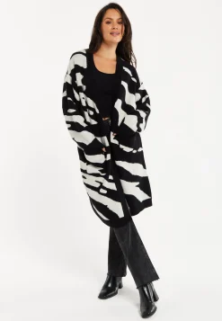 Women's Long Open Cardigan in Multi-Coloured Zebra Print with Oversized Fit by Liquorish