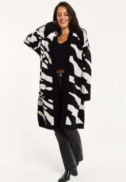 Women's Long Open Cardigan in Multi-Coloured Zebra Print with Oversized Fit by Liquorish