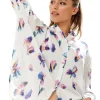 Women's Long Sleeve Floral Print Button-Up White Shirt with Collar - Regular Fit, Stylish and Versatile Design