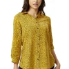 Women's Long Sleeve Mustard Polka Dot Shirt with Button Cuffs and Soft Touch Fabric, Perfect for Casual Styling