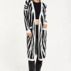 Women's Longline Black and White Zebra Pattern Cardigan with Pockets, Open Front - Liquorish