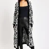 Women's Longline Cardigan in Black and White Zebra Pattern, Long Sleeves, Open Front Design - Liquorish