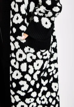 Women's Longline Cardigan in Black and White Zebra Pattern, Long Sleeves, Open Front Design - Liquorish