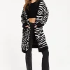Women's Longline Oversized Cardigan in Black and White Animal Print - Unique Contrast Design by Liquorish