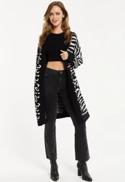 Women's Longline Oversized Cardigan in Black and White Animal Print - Unique Contrast Design by Liquorish