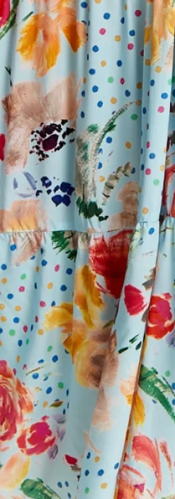Women's Maxi Dress - Relaxed Fit Blue Floral Print Midi Smock Dress with Short Sleeves - Perfect Summer Style by Liquorish