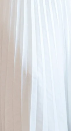 Women's Maxi Dress - White Frilled V Neck Sleeveless Pleated Design with Adjustable Tie Waist - Liquorish