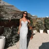 Women's Maxi Dress in Black & White with Spaghetti Straps and Bodycon Fit - Liquorish