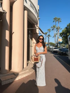 Women's Maxi Dress in Black & White with Spaghetti Straps and Bodycon Fit - Liquorish