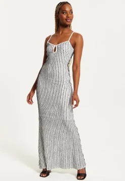 Women's Maxi Dress in Black & White with Spaghetti Straps and Bodycon Fit - Liquorish