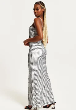 Women's Maxi Dress in Black & White with Spaghetti Straps and Bodycon Fit - Liquorish