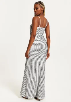 Women's Maxi Dress in Black & White with Spaghetti Straps and Bodycon Fit - Liquorish