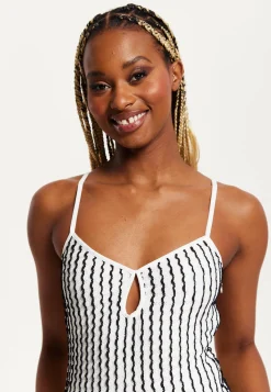 Women's Maxi Dress in Black & White with Spaghetti Straps and Bodycon Fit - Liquorish