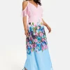 Women's Maxi Dress in Blue & Pink Floral Print with Cold Shoulder & Frill Details - Wrap Style by Liquorish