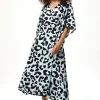 Women's Maxi Dress in Blue with Kimono Sleeves and Tie Waist - Liquorish Animal Print