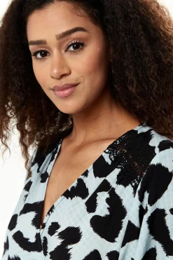 Women's Maxi Dress in Blue with Kimono Sleeves and Tie Waist - Liquorish Animal Print