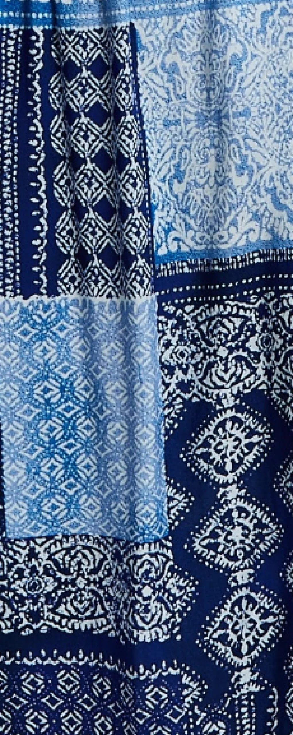Women's Maxi Dress in Blue Tile Print with Short Sleeves and Open Back Tie Detail - Liquorish