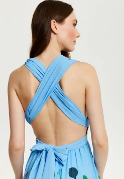 Women’s Maxi Dress in Blue with Sleeveless Design and Deep V Neck - Liquorish