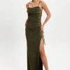Women's Maxi Dress in Gold with Sleeveless Design and Thigh-High Split - Liquorish