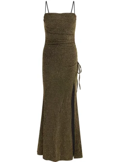 Women's Maxi Dress in Gold with Sleeveless Design and Thigh-High Split - Liquorish