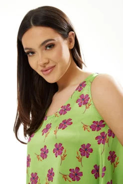Women's Maxi Dress in Green Floral Print with Scoop Neck and Dropped Waist - Liquorish