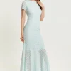 Women’s Maxi Dress in Light Blue with Short Sleeves and Open Back Detail by Liquorish
