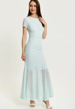 Women’s Maxi Dress in Light Blue with Short Sleeves and Open Back Detail by Liquorish
