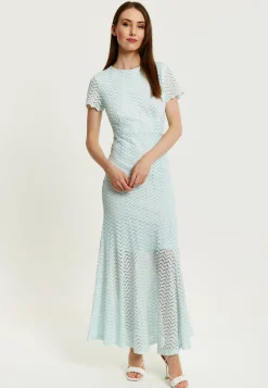 Women’s Maxi Dress in Light Blue with Short Sleeves and Open Back Detail by Liquorish