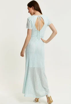 Women’s Maxi Dress in Light Blue with Short Sleeves and Open Back Detail by Liquorish