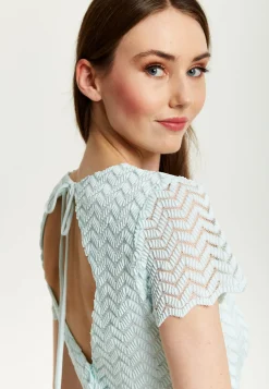 Women’s Maxi Dress in Light Blue with Short Sleeves and Open Back Detail by Liquorish