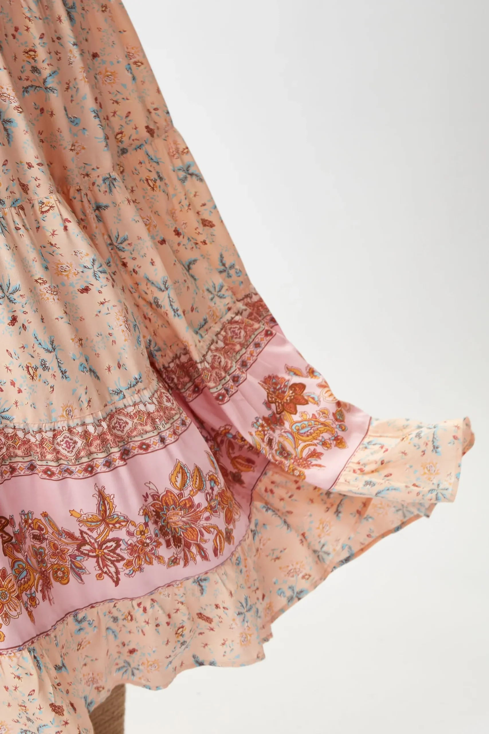 Women's Maxi Dress in Nude Floral Print with Sleeveless Design and Tie Back Detail - Liquorish