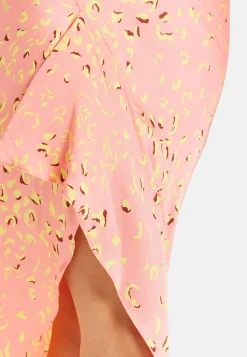 Women’s Maxi Dress in Peach with Cowl Neck, Spaghetti Straps, and Abstract Animal Print