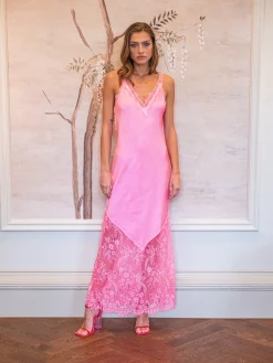 Women's Maxi Dress in Pink, Lace Detailed V-Neck, Sleeveless Design, Effortless Elegance by Liquorish