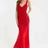 Women’s Maxi Dress in Red with Sleeveless Design and Open Back Detail, Perfectly Dazzling - Liquorish