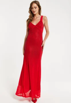 Women’s Maxi Dress in Red with Sleeveless Design and Open Back Detail, Perfectly Dazzling - Liquorish