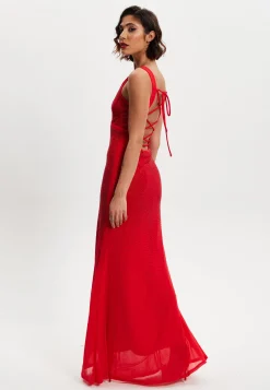 Women’s Maxi Dress in Red with Sleeveless Design and Open Back Detail, Perfectly Dazzling - Liquorish