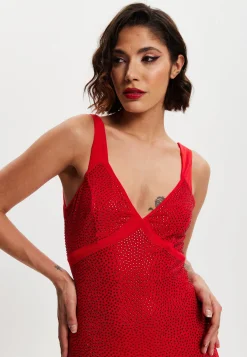 Women’s Maxi Dress in Red with Sleeveless Design and Open Back Detail, Perfectly Dazzling - Liquorish