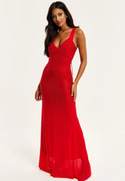 Women’s Maxi Dress in Red with Sleeveless Design and Open Back Detail, Perfectly Dazzling - Liquorish