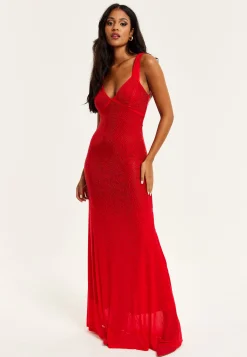 Women’s Maxi Dress in Red with Sleeveless Design and Open Back Detail, Perfectly Dazzling - Liquorish