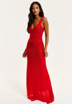 Women’s Maxi Dress in Red with Sleeveless Design and Open Back Detail, Perfectly Dazzling - Liquorish