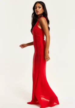 Women’s Maxi Dress in Red with Sleeveless Design and Open Back Detail, Perfectly Dazzling - Liquorish