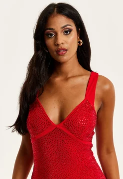 Women’s Maxi Dress in Red with Sleeveless Design and Open Back Detail, Perfectly Dazzling - Liquorish