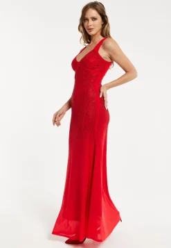 Women’s Maxi Dress in Red with Sleeveless Design and Open Back Detail, Perfectly Dazzling - Liquorish