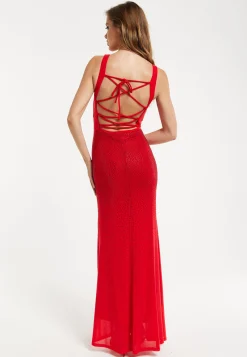 Women’s Maxi Dress in Red with Sleeveless Design and Open Back Detail, Perfectly Dazzling - Liquorish