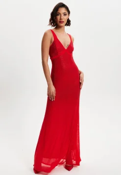 Women’s Maxi Dress in Red with Sleeveless Design and Open Back Detail, Perfectly Dazzling - Liquorish