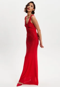 Women’s Maxi Dress in Red with Sleeveless Design and Open Back Detail, Perfectly Dazzling - Liquorish